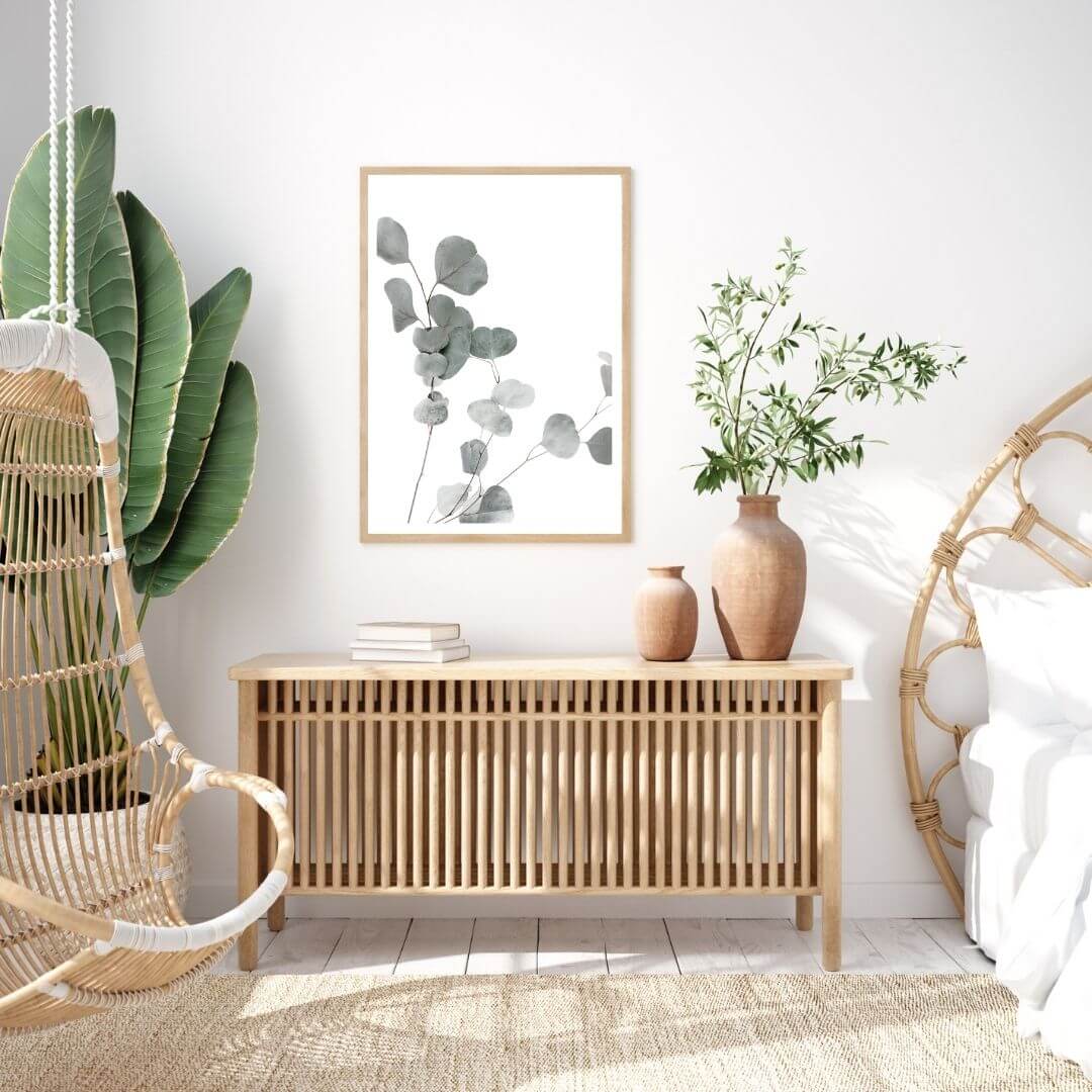A wall art photo print of an Australian native eucalyptus leaves A with a timber frame for the living room by Beautiful HomeDecor