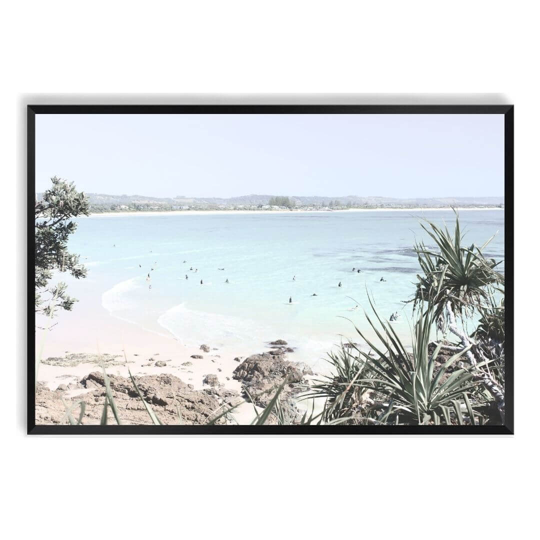 A wall art photo print of a Australian Watego Surf Beach B with a black frame, no white border at Beautiful HomeDecor