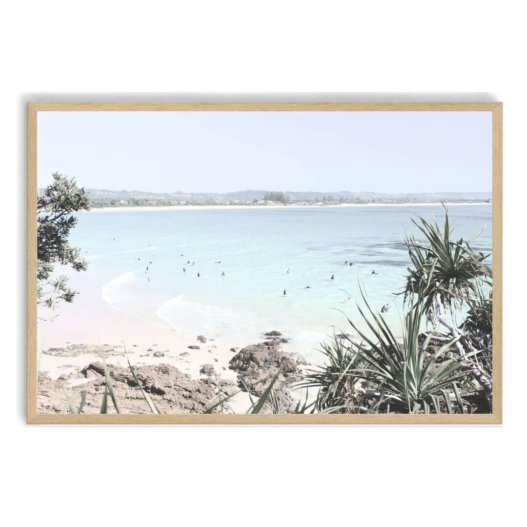 A wall art photo print of a Australian Watego Surf Beach B with a timber frame, no white border at Beautiful HomeDecor