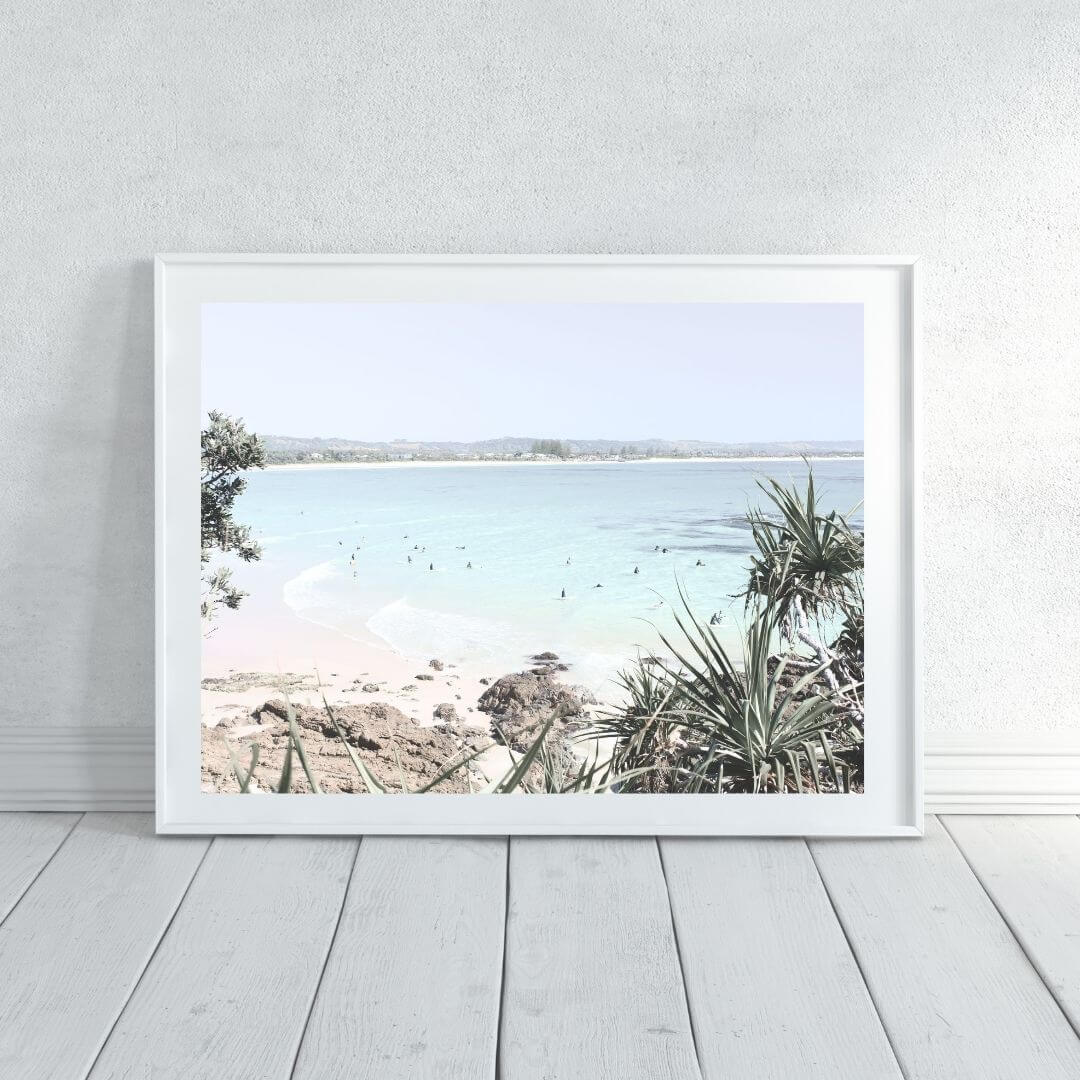 A wall art photo print of a Australian Watego Surf Beach B with a white frame or unframed to decorate an empty wall