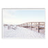A wall art photo print of a beachside boardwalk with a white frame, no white border at Beautiful HomeDecor