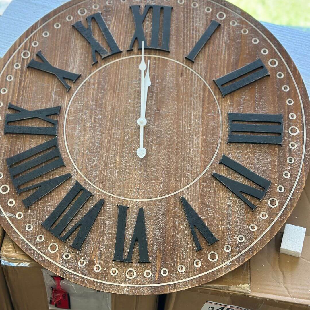 Brown Rustic Wall Clock 60cm large with Industrial black Roman numerals wall décor