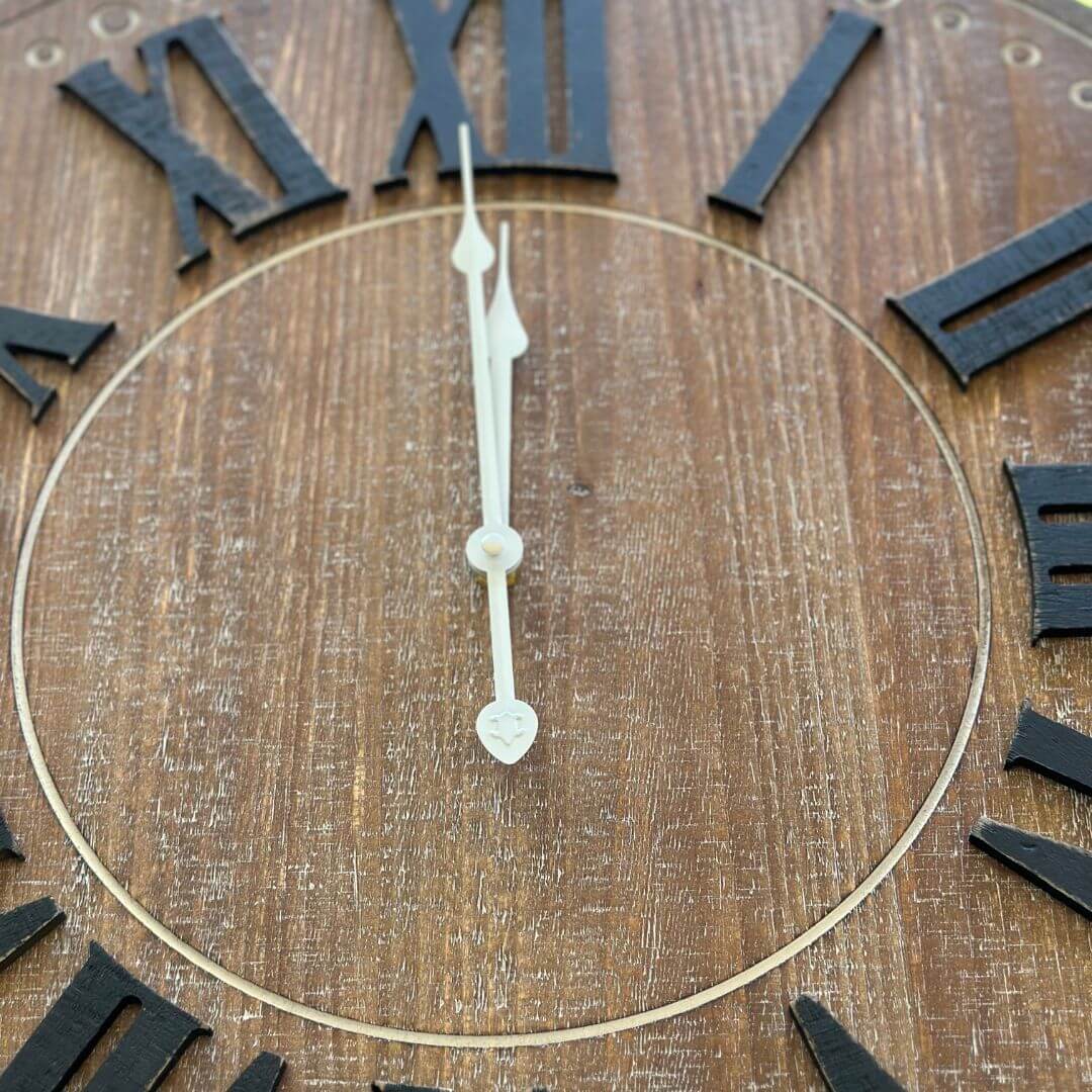 60cm Brown Rustic Wall Clock with Industrial black Roman numerals and white hands