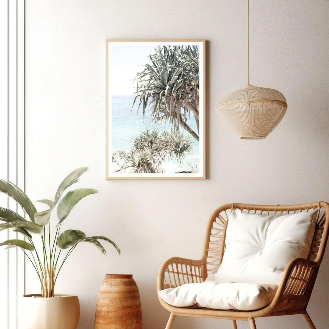 A wall art photo print of the Byron Bay Beach Sea View with a timber frame or unframed for your living room empty walls