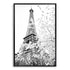A black and white wall art photo print of the Eiffel Tower in Spring with a black frame, no white border at Beautiful HomeDecor