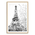 A black and white wall art photo print of the Eiffel Tower in Spring with a timber frame, white border by Beautiful Home Decor