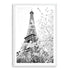 A black and white wall art photo print of the Eiffel Tower in Spring with a white frame, white border by Beautiful Home Decor