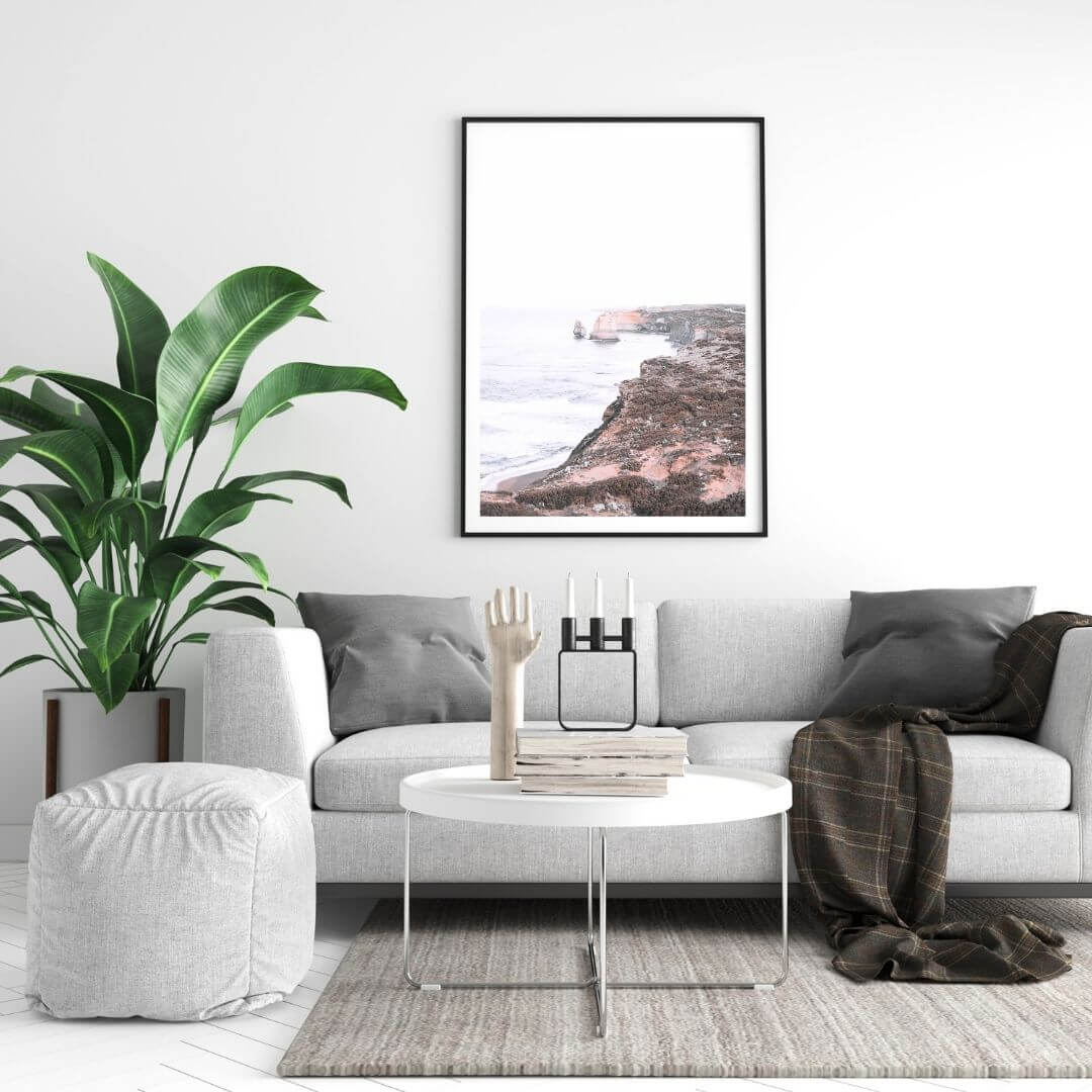 A wall art photo print of the Great Ocean Road B with a black frame or unframed to decorate a wall in your living room