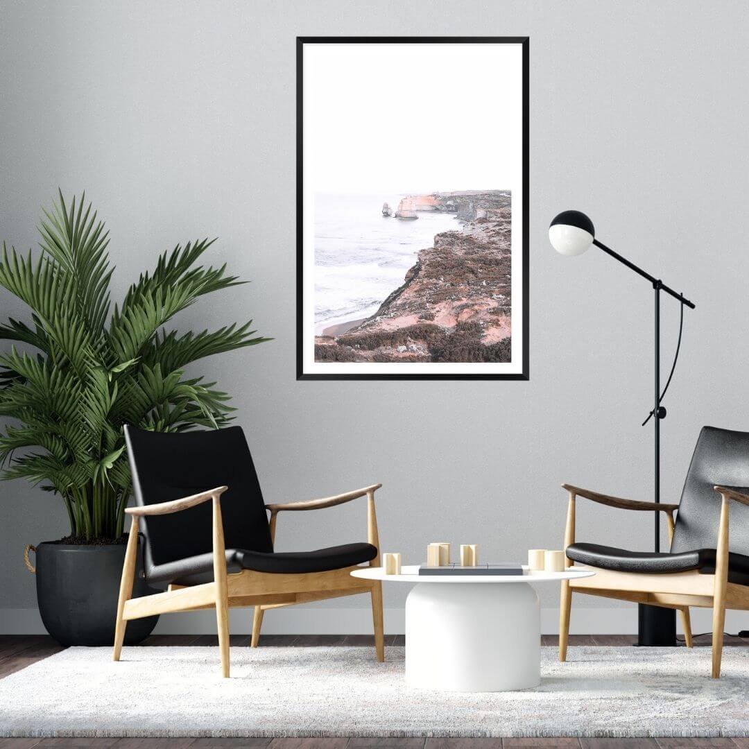 A wall art photo print of the Great Ocean Road B with a black frame or unframed for the wall in living room