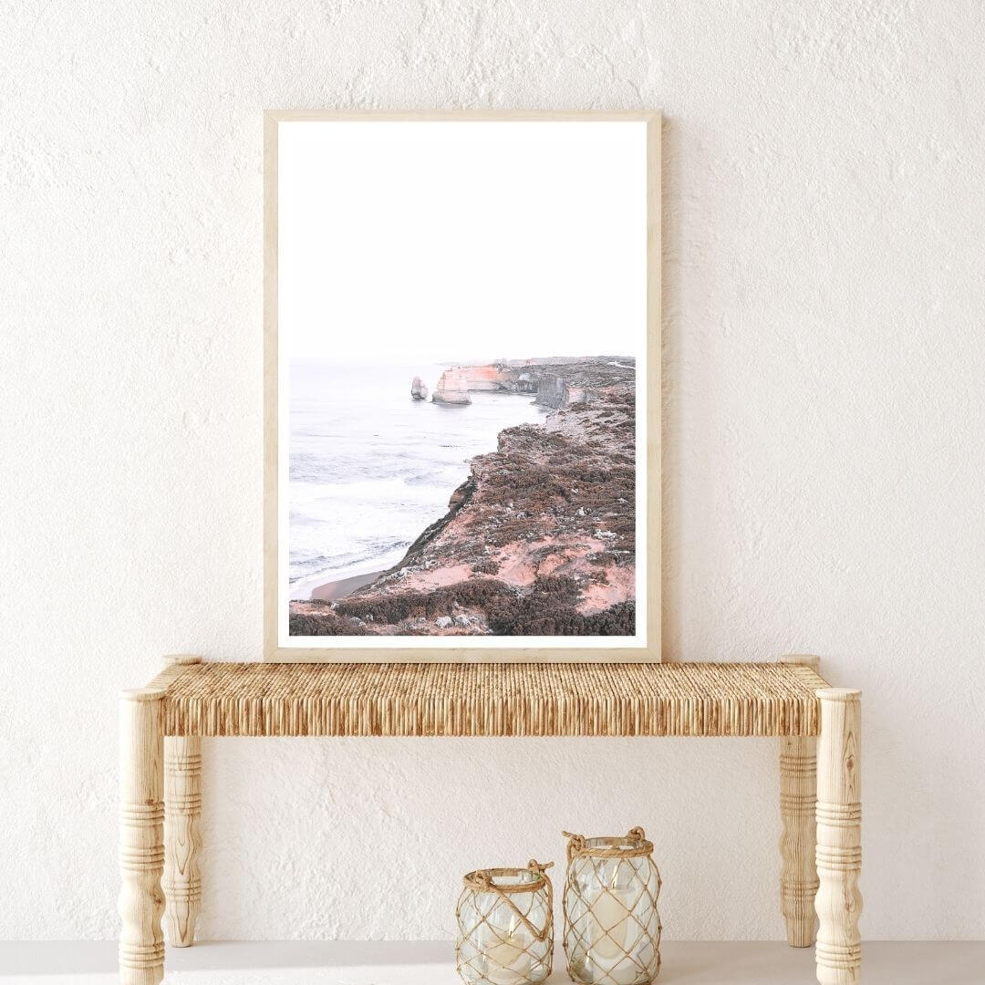 A wall art photo print of the Great Ocean Road B with a timber frame in hallway shop online at Beautiful Home Decor with free shipping