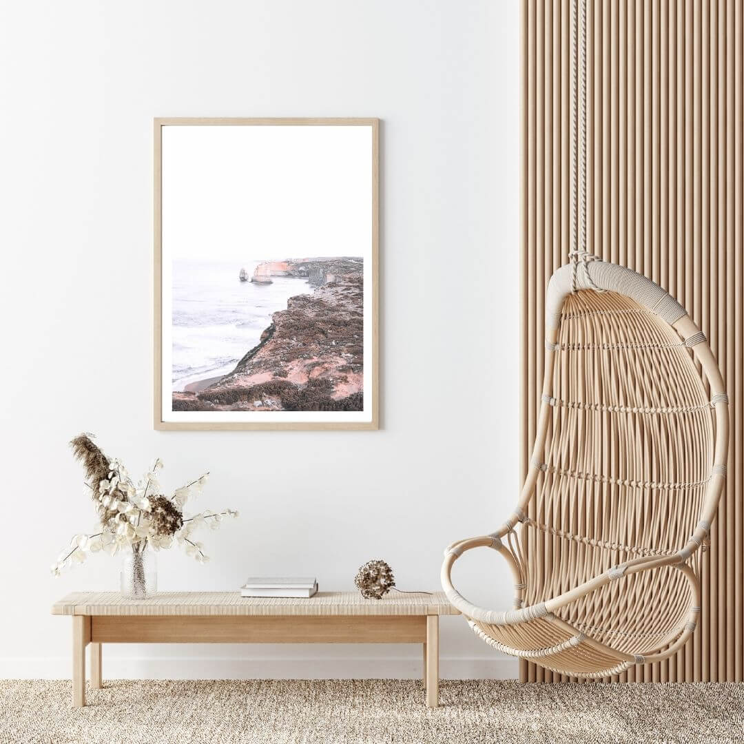 A wall art photo print of the Great Ocean Road B with a timber frame for the living room by Beautiful Home Decor