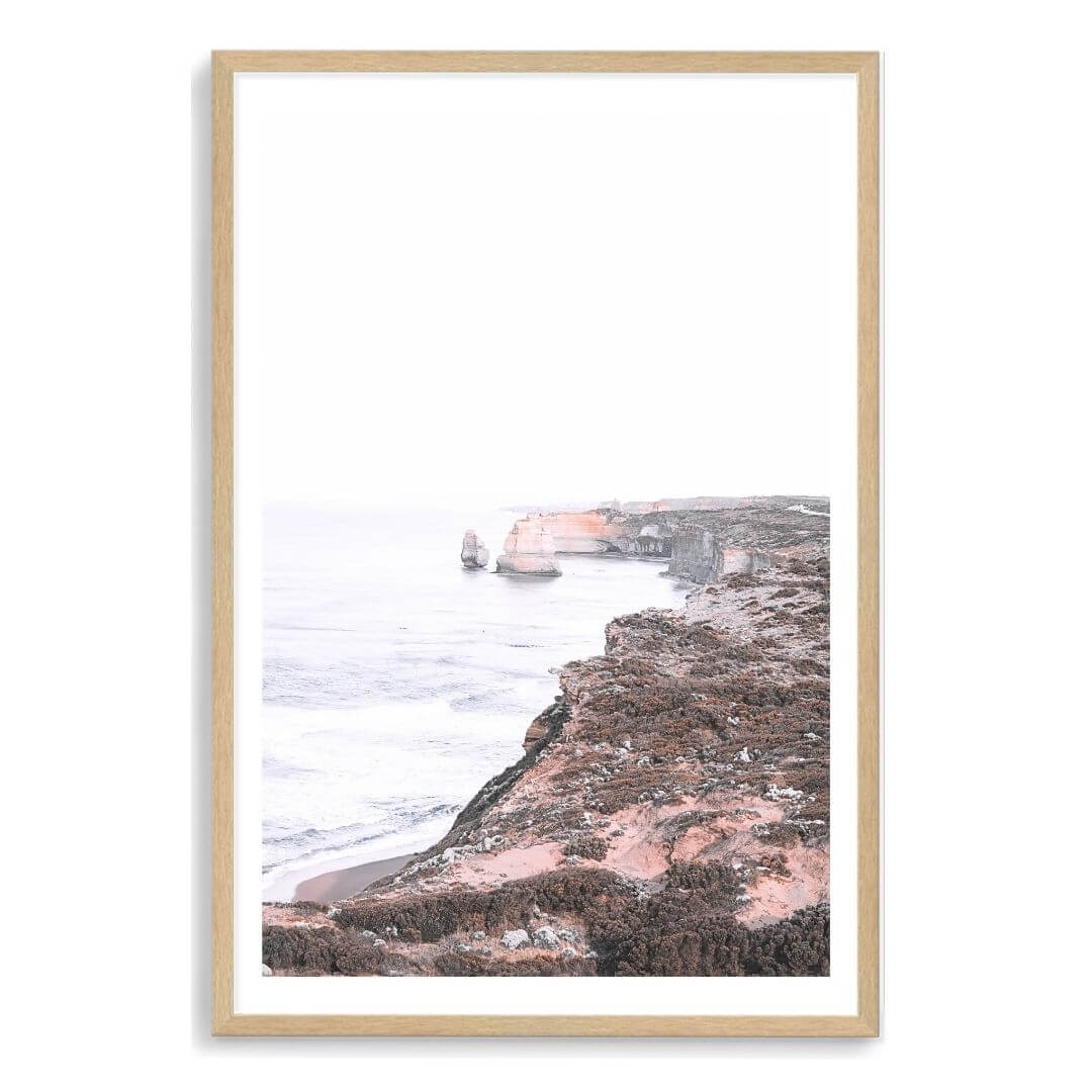 A wall art photo print of the Great Ocean Road B with a timber frame, white border by Beautiful Home Decor