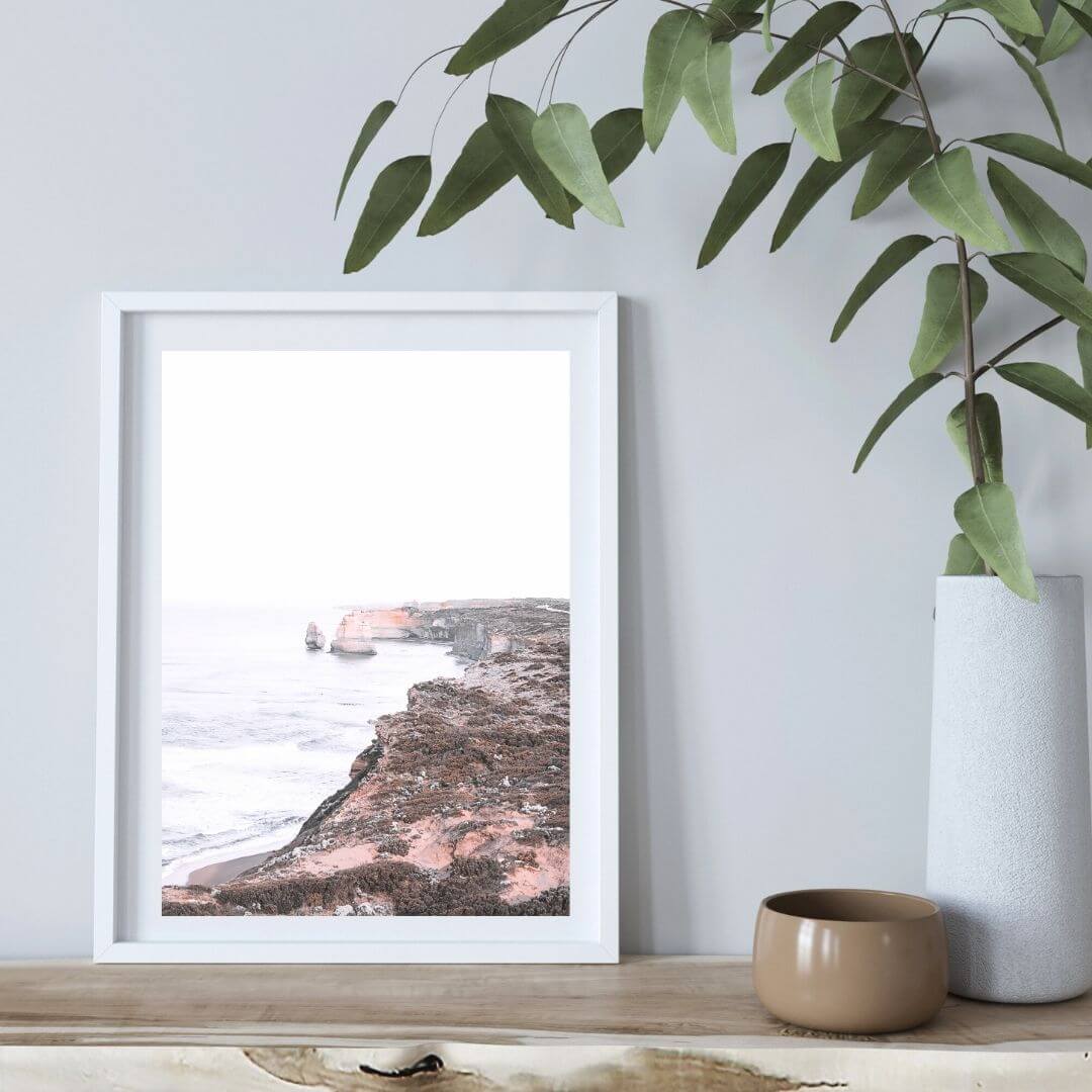 A wall art photo print of the Great Ocean Road B with a white frame or unframed to style your dining room walls