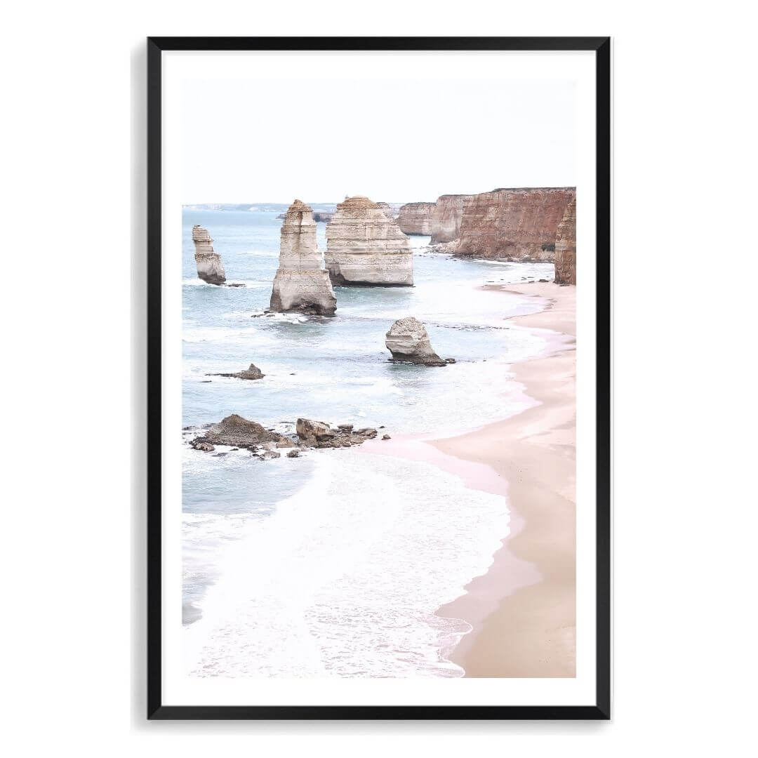 A wall art photo print of the Great Ocean Road A Twelve Apostles with a black frame, white border by Beautiful Home Decor