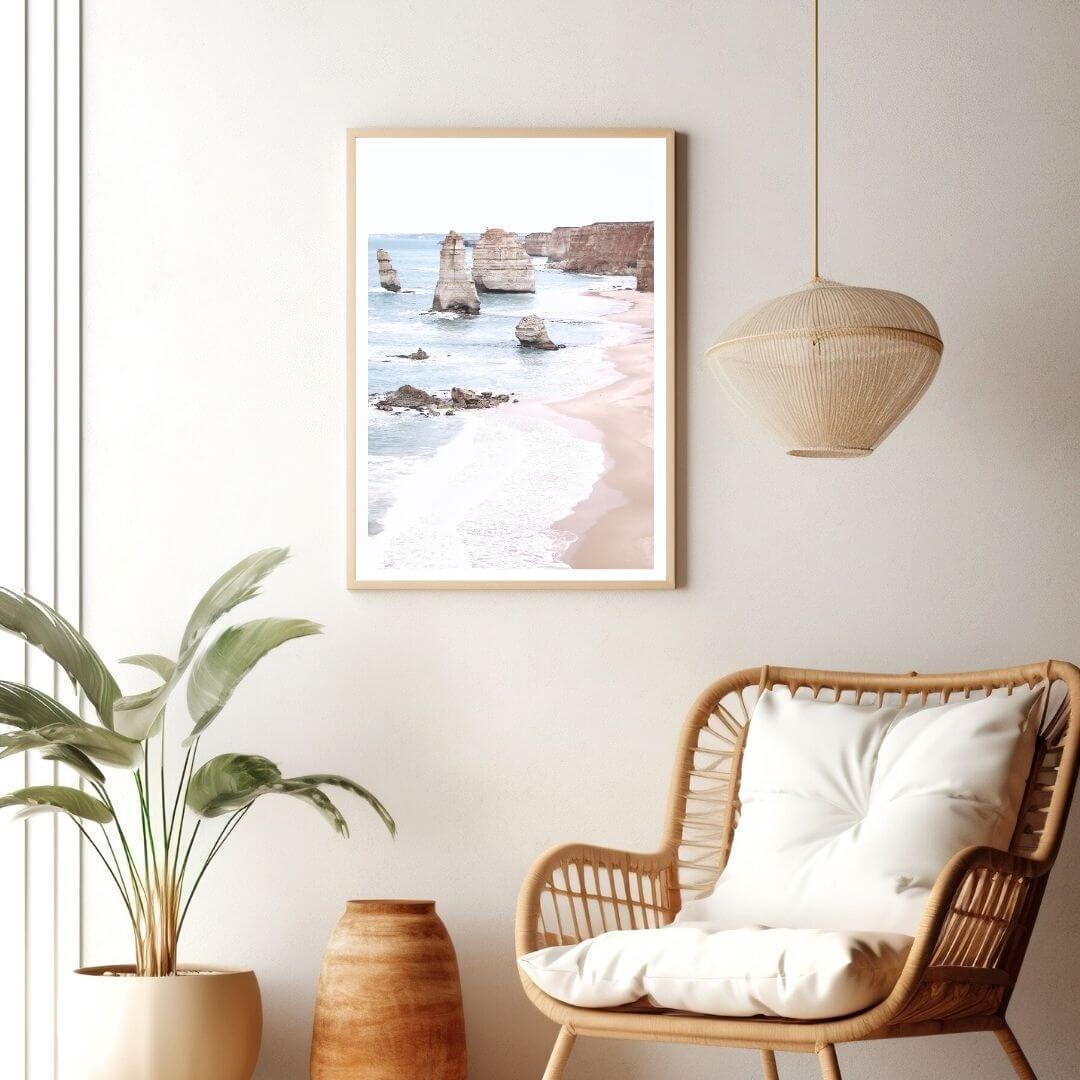 A wall art photo print of the Great Ocean Road A Twelve Apostles with a timber frame or unframed for your coastal living room behind sofa