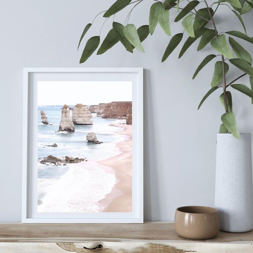 A wall art photo print of the Great Ocean Road A Twelve Apostles with a white frame or unframed to style shelves and empty walls