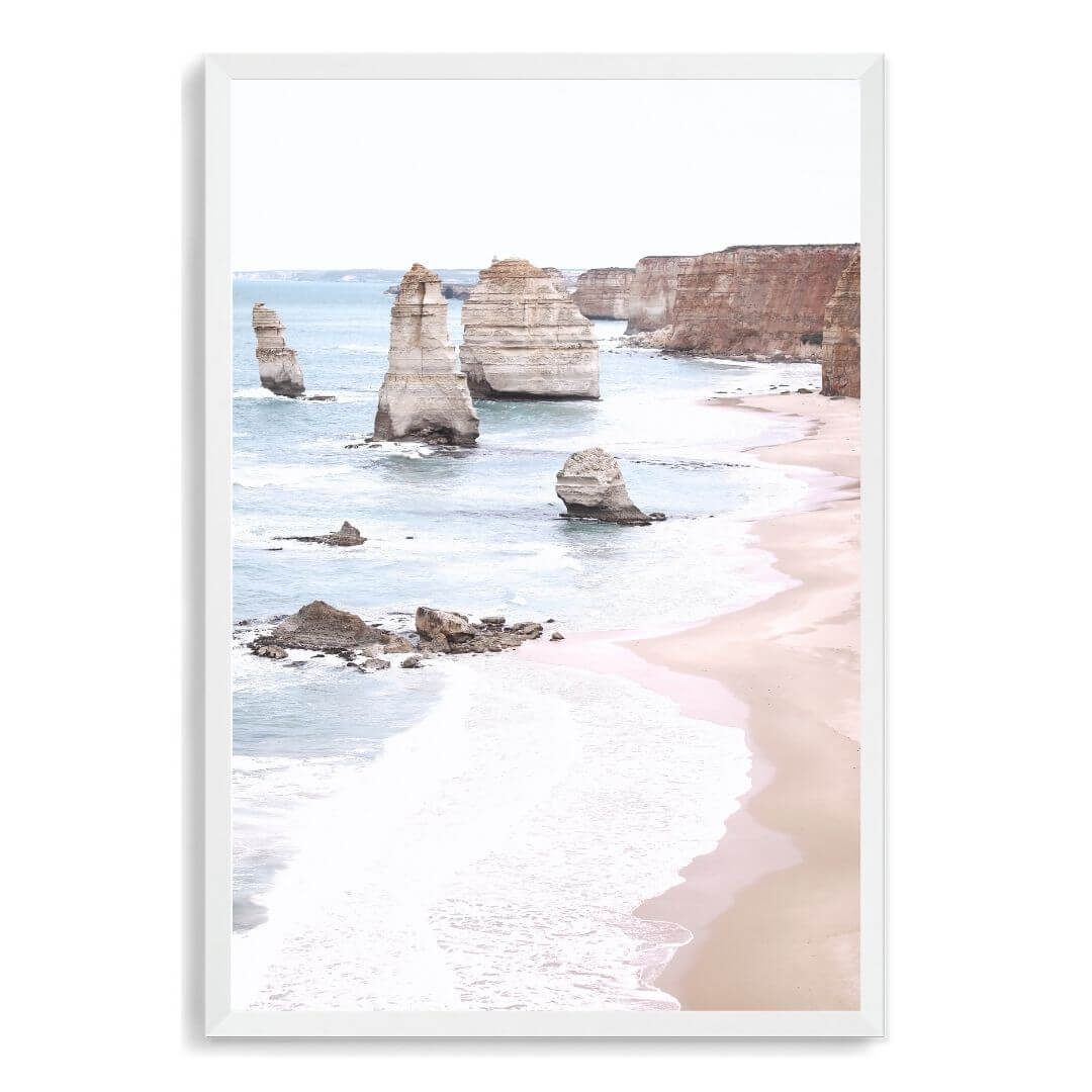 A wall art photo print of the Great Ocean Road A Twelve Apostles with a white frame, no white border at Beautiful Home Decor