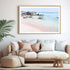A wall art photo print of a pink beach in Greece with a timber frame or unframed for your living room empty walls