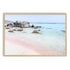 A wall art photo print of a pink beach in Greece with a timber frame, no white border at Beautiful HomeDecor
