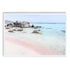 A wall art photo print of a pink beach in Greece with a white frame, no white border at Beautiful HomeDecor