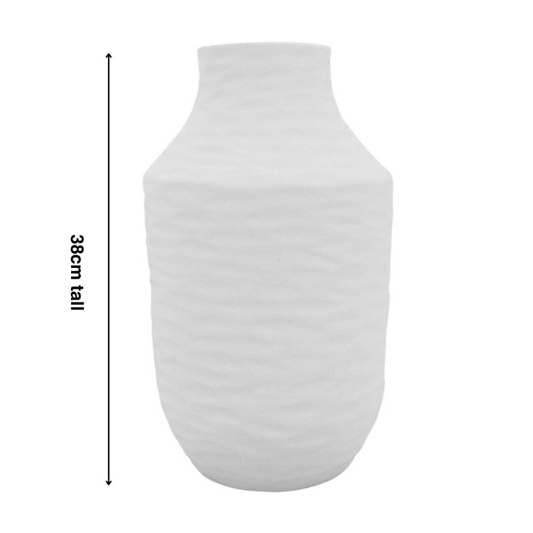 Large 36cm tall white Kima Vase to style your Australian Coastal Hamptons Home by Beautiful Home Decor