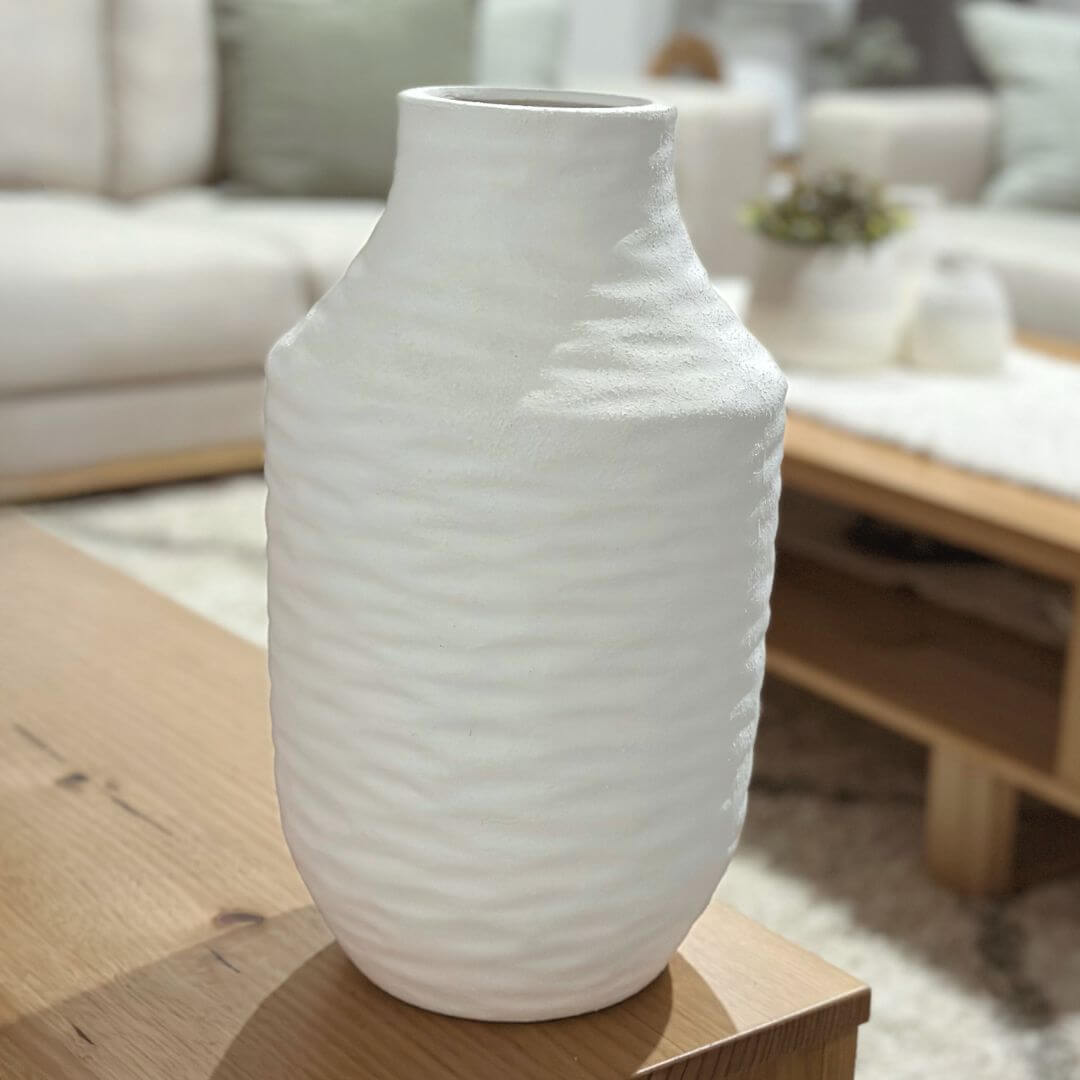 Large white 36cm Kima Vase to style your Australian Coastal Hamptons Home by Beautiful Home Decor