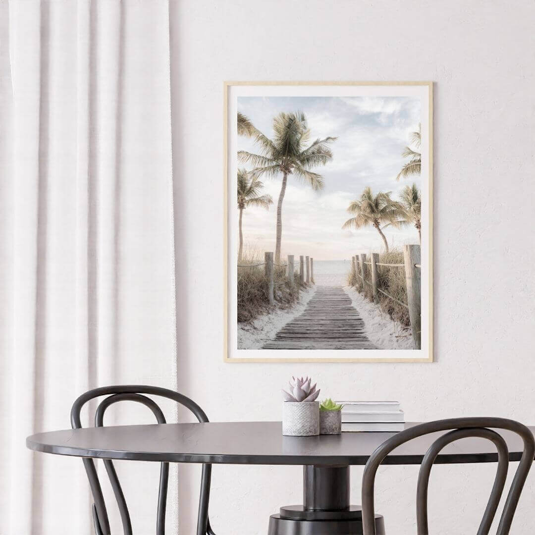 A wall art photo print of a pathway to a beach on the Keys Florida with a timber frame for the dining room by Beautiful HomeDecor