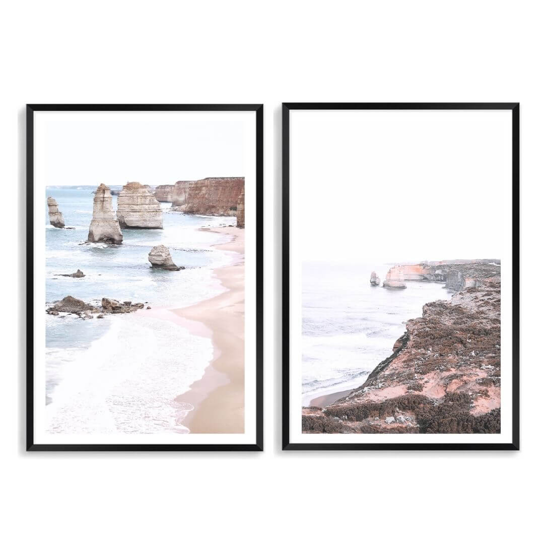 A set of 2 Great Ocean Road Twelve Apostles Wall Art Prints with a black frame or unframed for your office study wall