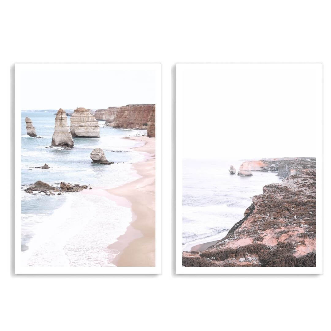 A set of 2 Great Ocean Road Twelve Apostles Wall Art Prints unframed with a white border by Beautiful Home Decor