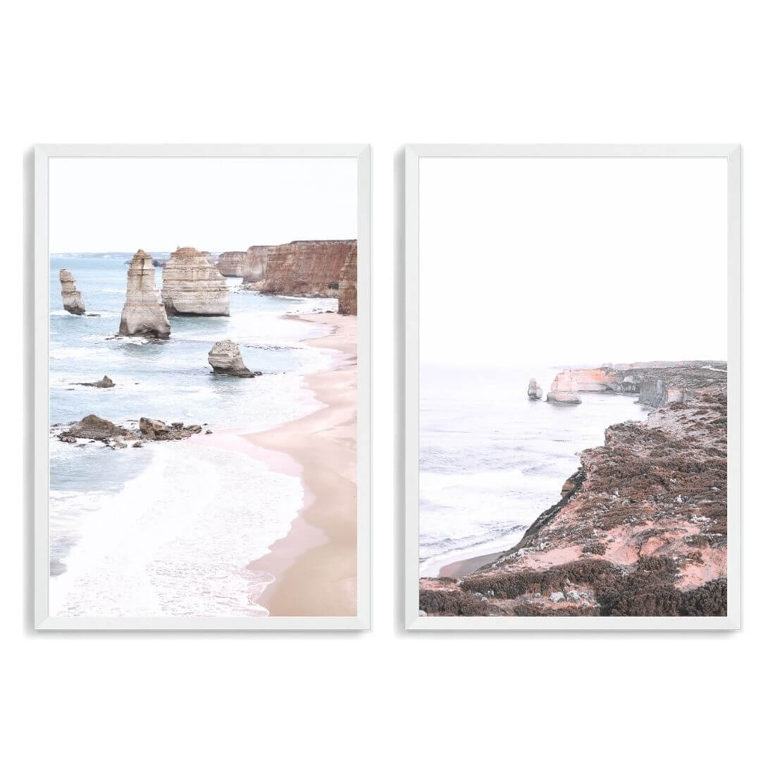 A set of 2 Great Ocean Road Twelve Apostles Wall Art Prints with a white frame, no white border at Beautiful Home Decor