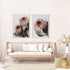 A set of 2 Peach Protea Flowers Floral Wall Art Prints with a timber frame to style a coastal Australian empty walls.