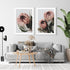 A set of 2 Peach Protea Flowers Floral Wall Art Prints with a white frame or unframed to decorate an empty wall