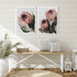 A set of 2 Peach Protea Flowers Floral Wall Art Prints with a white frame to decorate your hallway empty walls