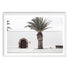 A White Spanish Church Wall Art Print with a Palm Tree  with a white frame, white border by Beautiful Home Decor