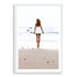 A wall art photo print of the girl with the surfboard with a white frame, white border by Beautiful Home Decor