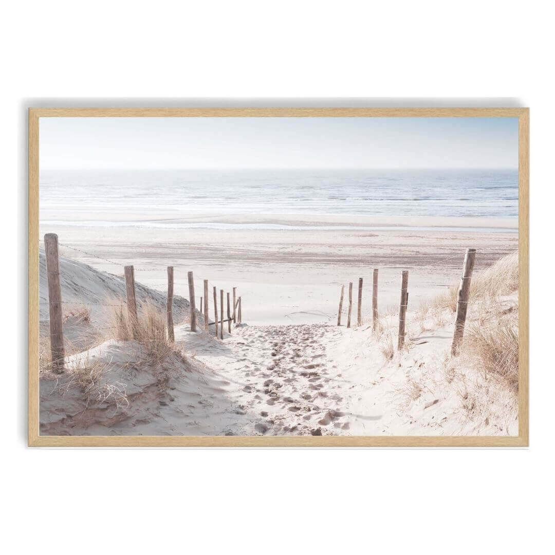 A wall art photo print of a walk on the beach with a timber frame, no white border at Beautiful HomeDecor