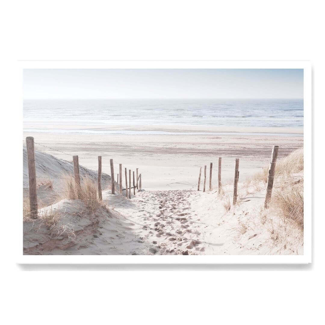 A wall art photo print of a walk on the beach unframed with a white border by Beautiful HomeDecor